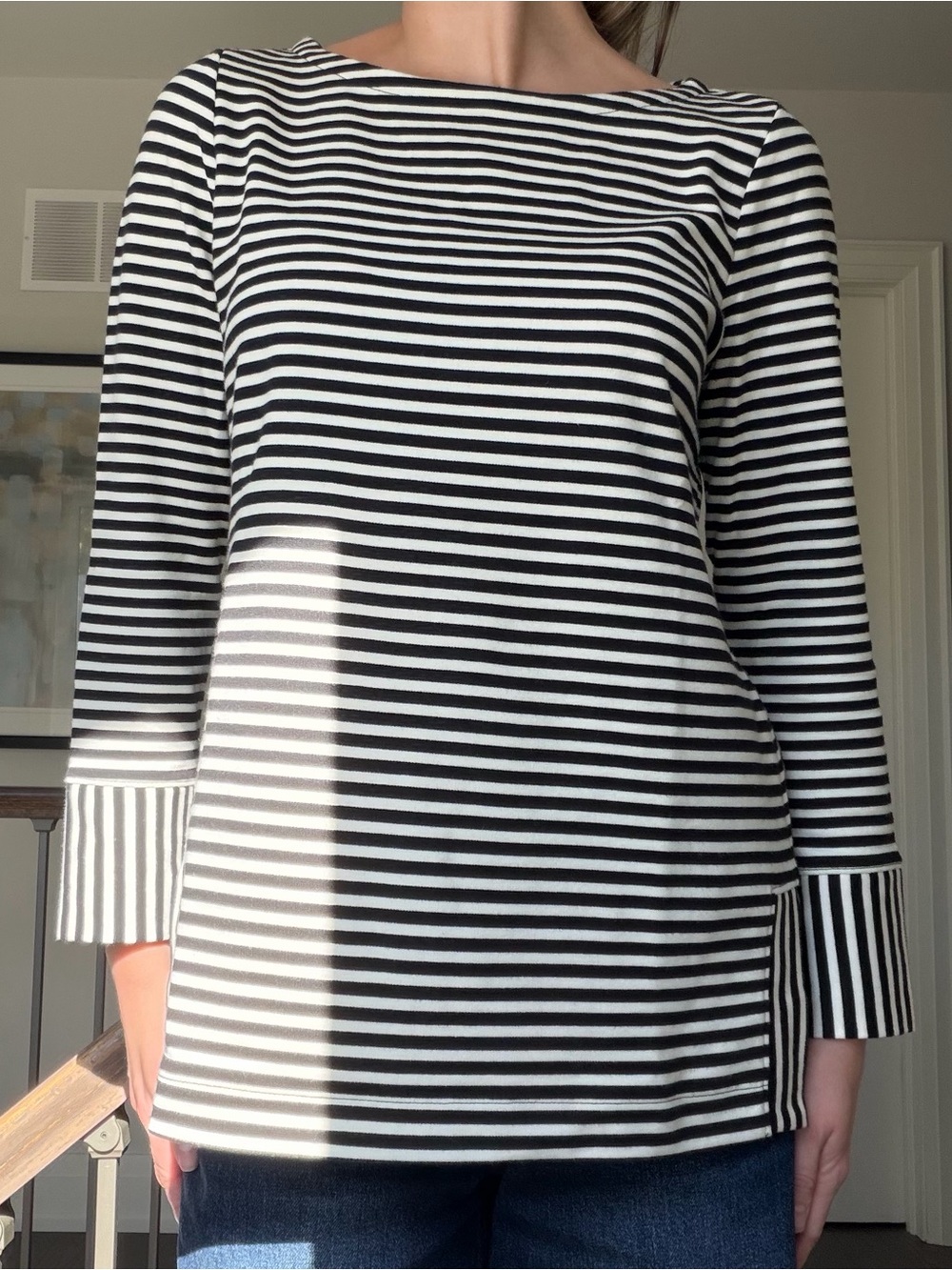 Talbots Black and White Striped Boatneck Long Sleeve Top